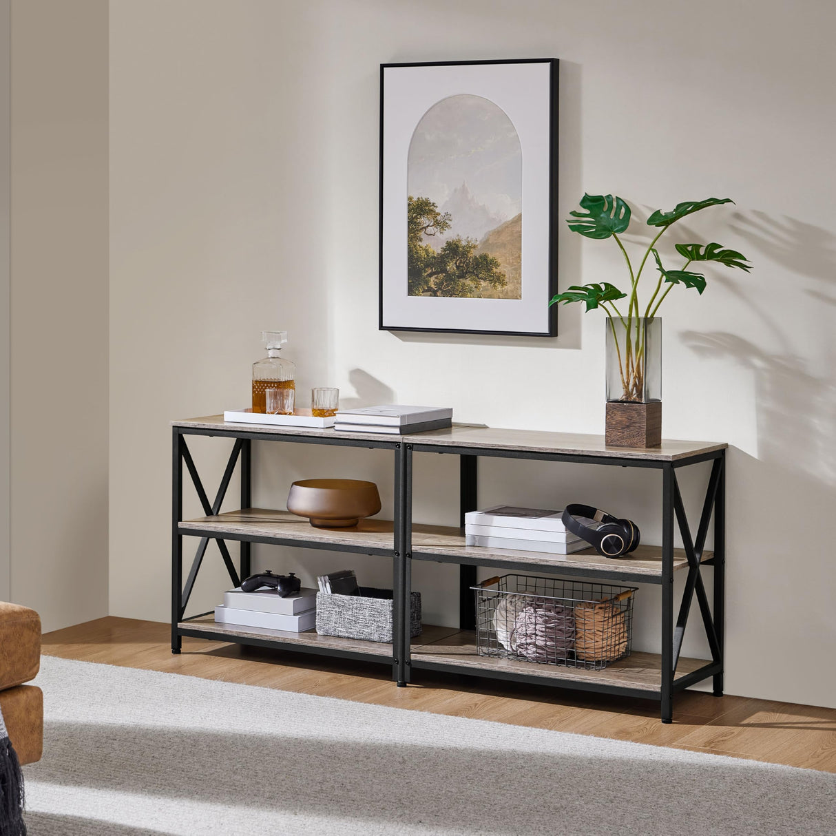 Yaheetech Console Table Behind Couch, Narrow Long 3-Tier Entryway Table with Metal Frame, Industrial Wood Foyer Table for Hallway, 55 Inch, Gray Yaheetech