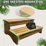 Long wooden step stool, 2 steps wood stool with non-slip pads for kitchen high bed for kids, adults and elderly (26.8" L*20.1" W*11.8" H) yeezoo