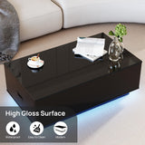 holzart High Glossy LED Coffee Table, led Coffee Table with 2 Drawers, Modern Coffee Table for Living Room, Black Coffee Table 41.33" W x 23.62" D holzart