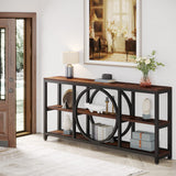 Tribesigns Extra Long Console Table, 70.9 inch Narrow Sofa Tables with 3 Tier Wood Storage Shelves Industrial Metal Frame for Entryway Hallway Living Room Behind Couch, Rustic Brown Black Tribesigns