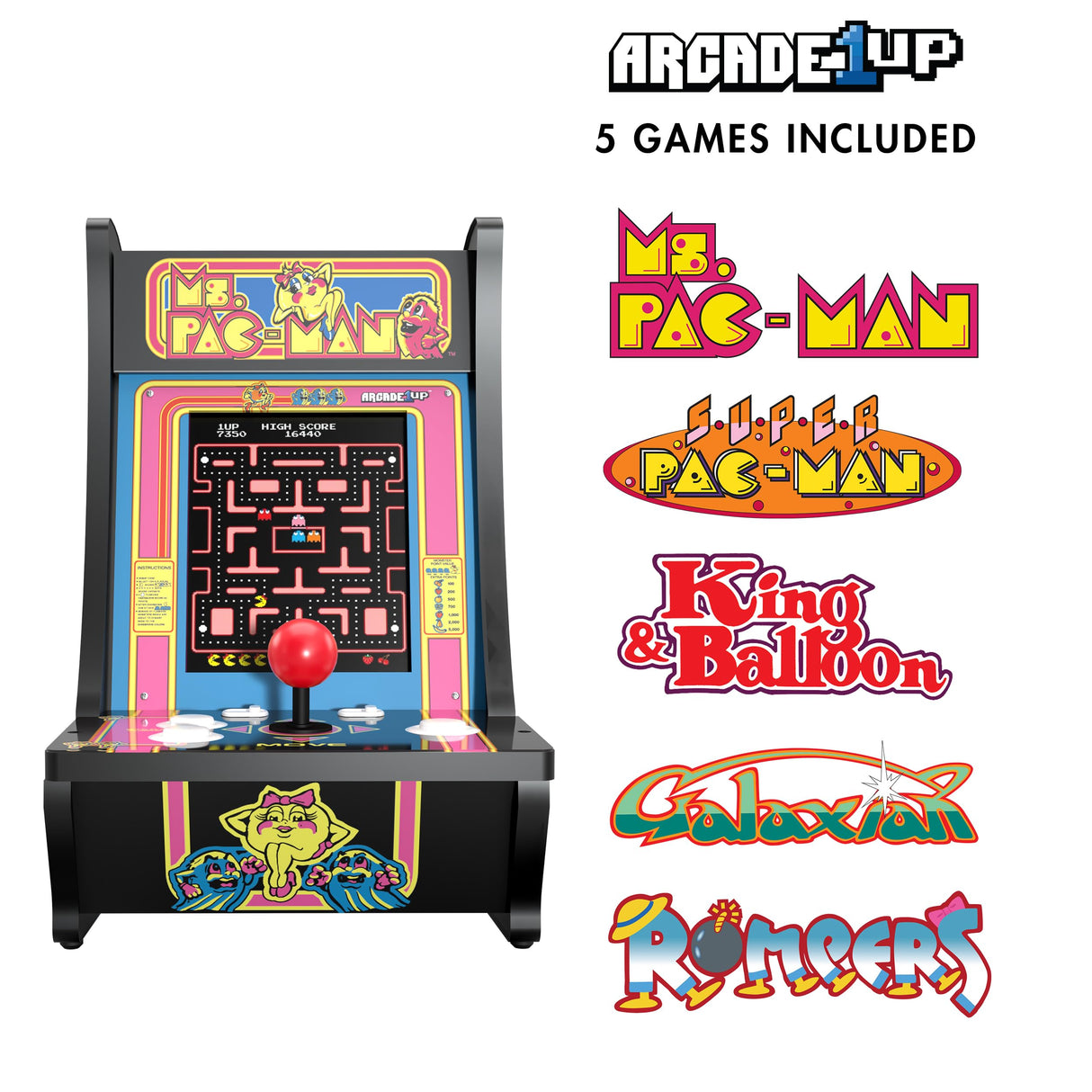 Arcade1Up Ms. PAC-Man Countercade, Built for Your Home, 1 Player, 5 Classic Games, 8-inch Screen ARCADE1UP