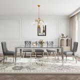 9 Piece Glass Dining Table Set for 8, 81" Rectangle Kitchen Table with 8 Gray Velvet Upholstered Chairs, Tempered Glass Tabletop with Stainless Steel Legs, for Kitchen and Dining Room, Silver Clear AMHDDT