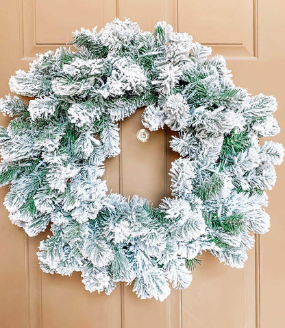 KING OF CHRISTMAS 24" Artificial Flocked Christmas Wreath, King Flock Wreaths for Christmas Decor, Christmas Wreath for Front Door, Indoor and Outdoor, Snow Wreath, Unlit