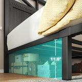 Homkdom Farmhouse Full Size Bed Frame with 2 Storage and LED Lights, Full Bed Frame with Headboard Built in Charging Station,Easy Assembly, No Box Spring Needed, Black Homkdom