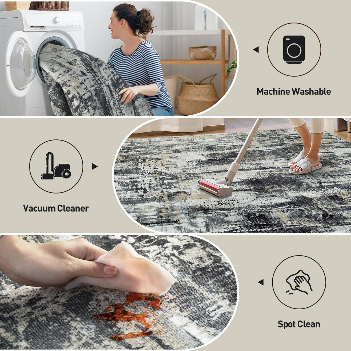 8x10 Area Rugs Washable Rug: Large Modern Abstract Living Room Rug Soft Anti-Skid Thin Carpet Indoor Floor Non-Shedding Carpets for Bedroom Dining Farmhouse Nursery Home Office Black Grey Gold Gent drizz