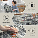 8x10 Area Rugs Washable Rug: Large Modern Abstract Living Room Rug Soft Anti-Skid Thin Carpet Indoor Floor Non-Shedding Carpets for Bedroom Dining Farmhouse Nursery Home Office Black Grey Gold Gent drizz