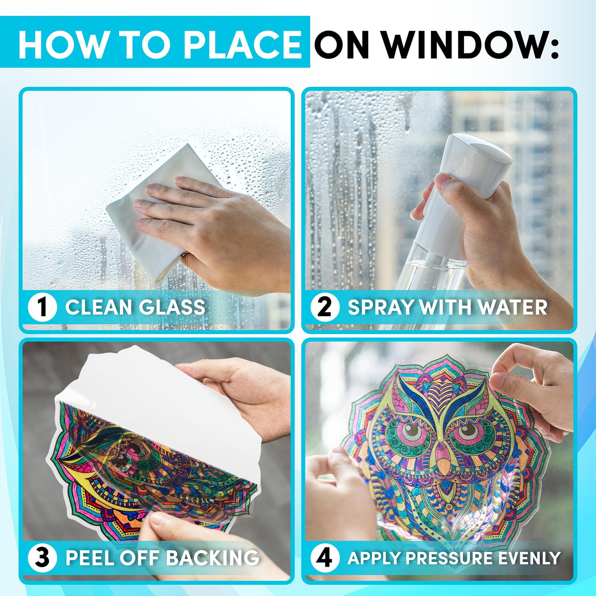 Hula Home Stained Glass Mandala Art Kit - Animal DIY Window Clings with Markers, 10 Suncatchers - Perfect Hobby for Adults, Kids, Teens & Seniors - Ideal Gift for Beginners, Women & Elderly - New Hula Home