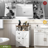 Yoobure LED Storage Cabinet with Doors and Shelves, Farmhouse Coffee Bar Pantry Cabinet with Drawers and Power Outlet, Wood Sideboard for Entryway Bathroom Dining Room Living Room Bedroom, White Yoobure