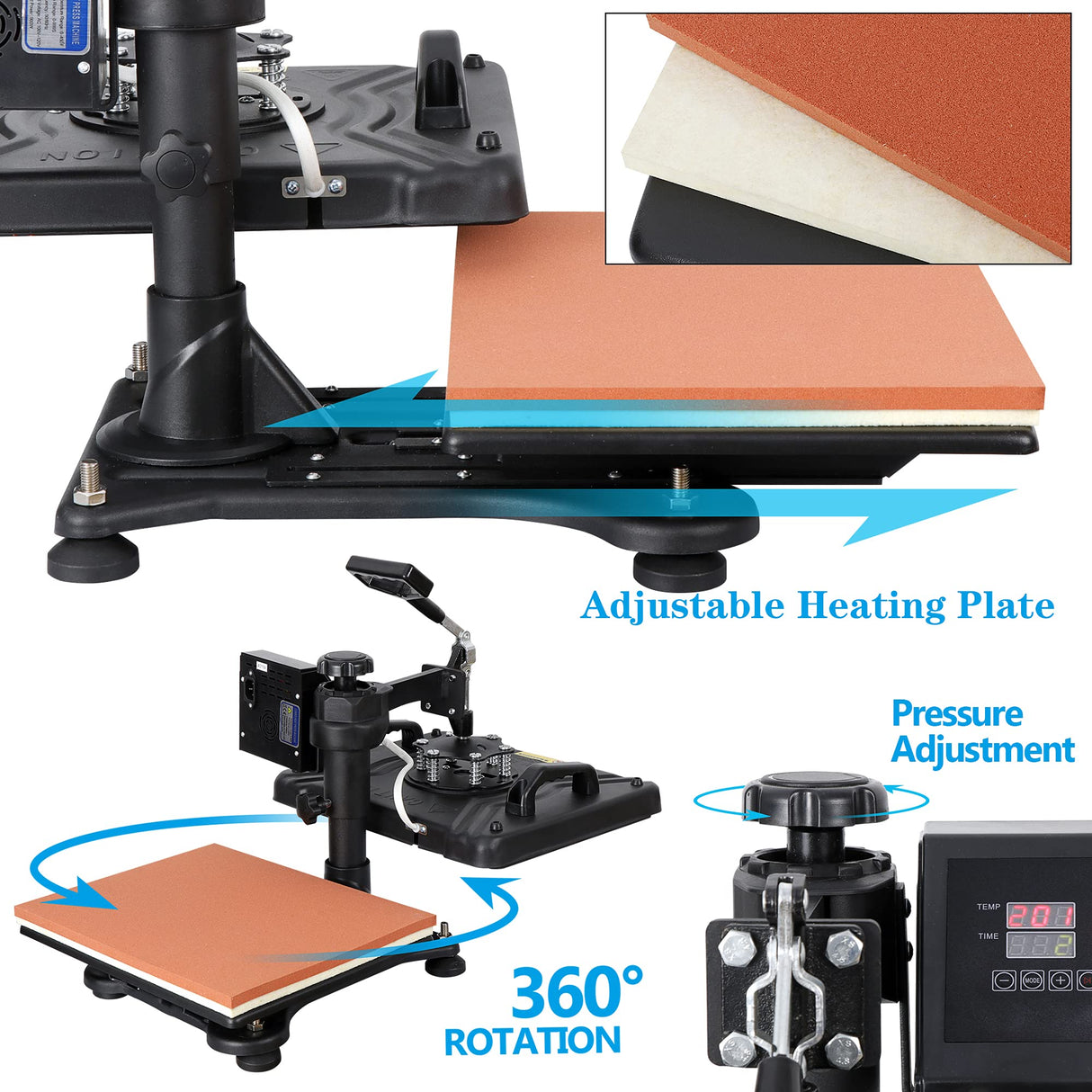 Nouva 5 in 1 Digital Sublimation Heat Press Machine 12x15 Inch - 360° Swing Away Shirt Press Machine, Multifunction Combo Heat Transfer Machine for T Shirts Hat Cap Mug Plate Nouva