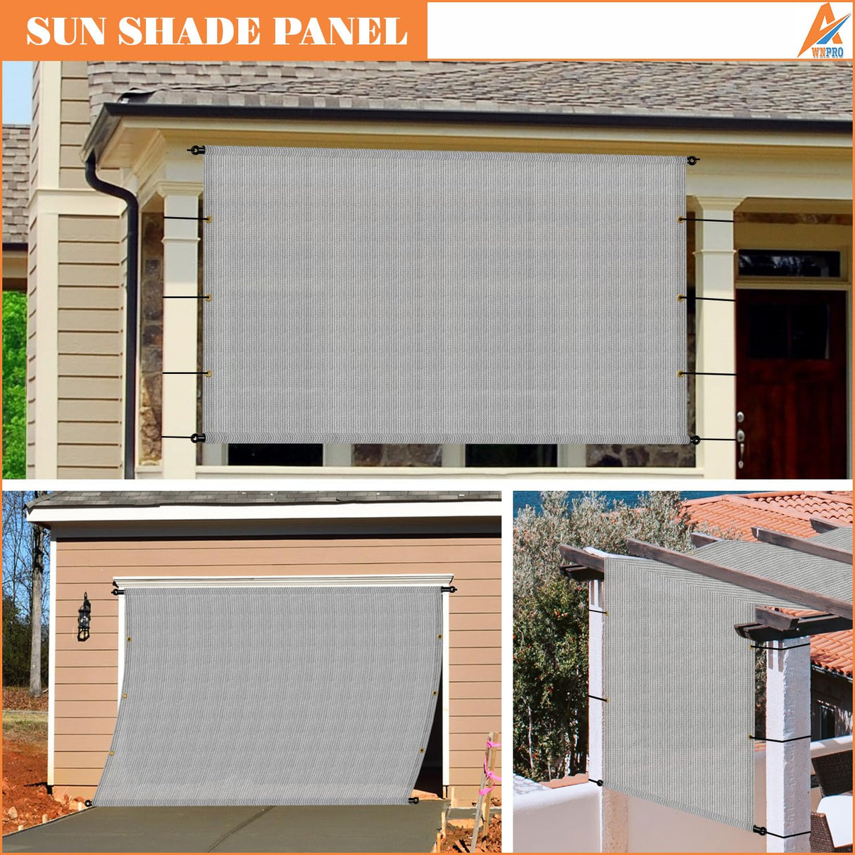 AwnPro 10' x 18' Outdoor Pergola Shade Cover Canopy for Patio Deck Porch Backyard Gazebo Replacement Shade Cover with Spaced Grommets Weighted Rods Light Gray AwnPro