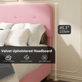 Queen Size Platform Bed Frame with Velvet Upholstered Headboard, Button Tufted Headboard and Footboard, Anti-Collision Soft Rounded Corners, No Box Spring Needed, Easy Assembly, Pink viplov