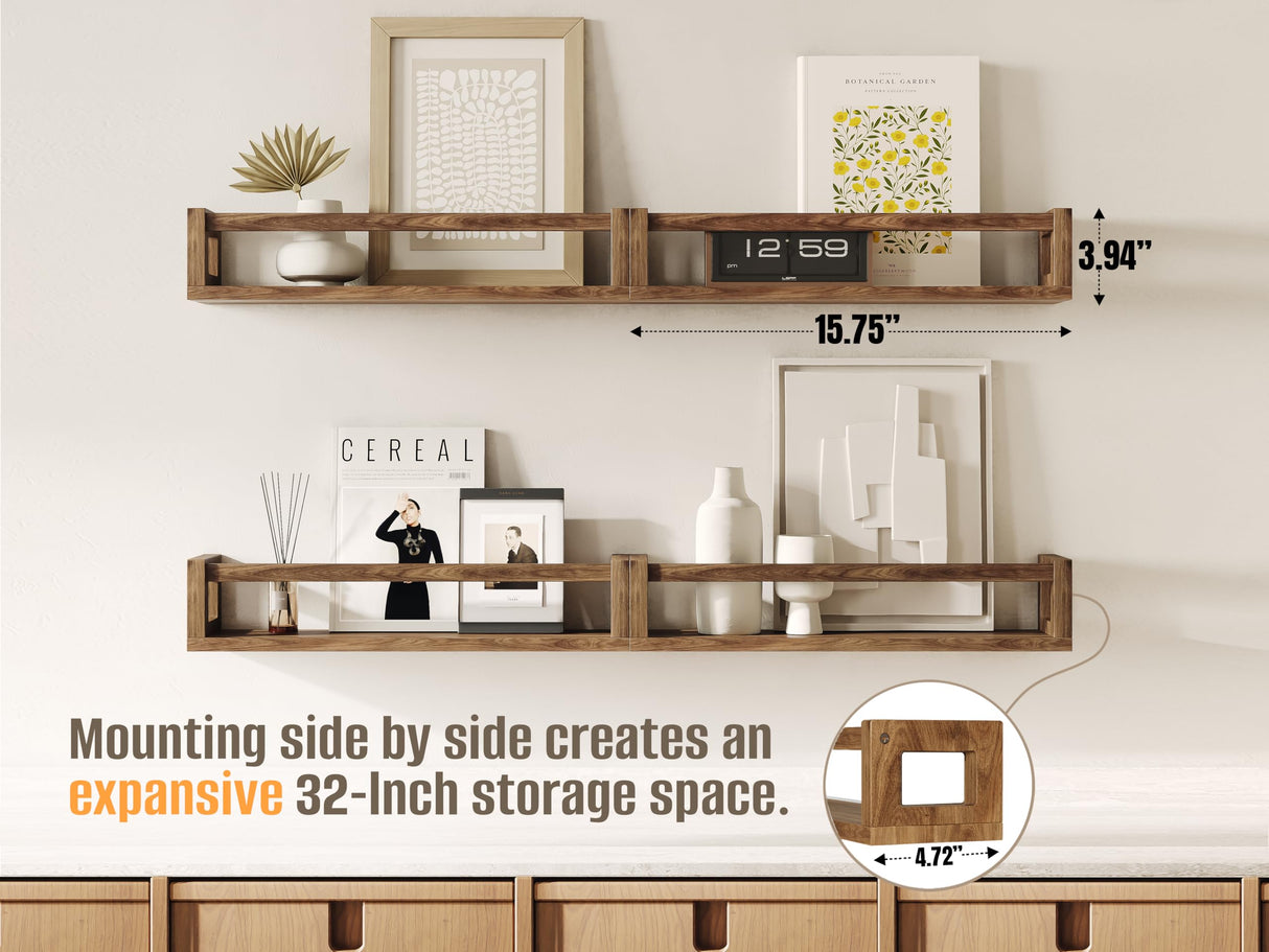 TidyCorner Upgraded Thick Floating Shelves - Multi-Use Wall-Mounted Bookshelves for Kids and Nursery, Ideal for Books, Toys, Spice Rack, Decor - Walnut Brown TidyCorner