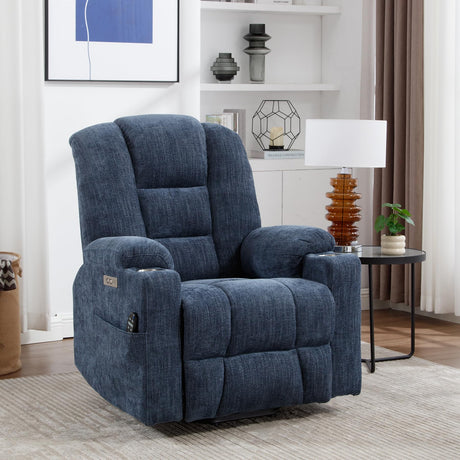 RHHVVR Power Lift Recliner Chair for Eldery, Chenille Electric Recliner Chairs with Massage and Heat, Remote Control Standing Assistance Lay Flat Recliner Sofa for Living Room Medium-Firm,Blue RHHVVR