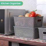 Plastic Storage Baskets with Lid-Plastic Storage Containers Stackable Storage bins: Storage Baskets for Organizing Shelves Drawers Desktop Closet Playroom Classroom Office, 8Pack-Gray,10.2x7.2x4.1Inch Ohmlove