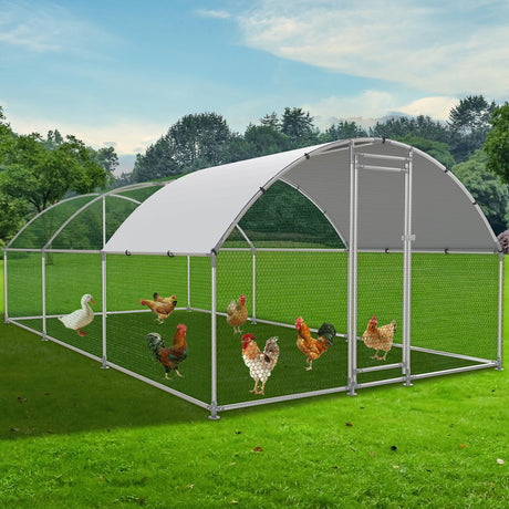 NUGRIART Large Metal Chicken Coop, Outdoor cage Run with Waterproof and Anti-UV Cover, Dome Roof Walk-in Poultry Cage Rabbit Duck House for Outside, Backyard and Farm. NUGRIART