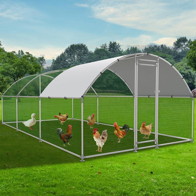 NUGRIART Large Metal Chicken Coop, Outdoor cage Run with Waterproof and Anti-UV Cover, Dome Roof Walk-in Poultry Cage Rabbit Duck House for Outside, Backyard and Farm.