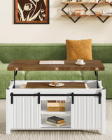 CHOEZON Coffee Table Lift Top, 4 in 1 Convertible Coffee Table, Farmhouse Coffee Tables, with Hidden Compartments, with Sliding Doors, for Living Room, Apartment, White and Walnut MKF01WL CHOEZON