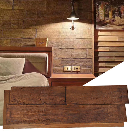 KASARO PU Faux Wood Wall Panels, 4 Pieces 3D Wainscoting Panel Accent for Interior Or Exterior Decor, 45.7 × 11.8 inch, Rustic Wood Brown KASARO