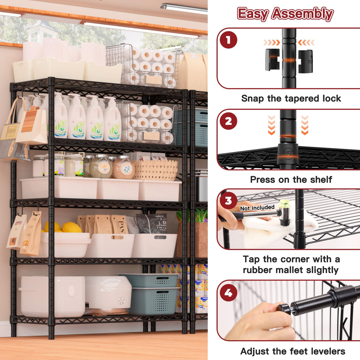 PrimeZone Wire Metal Storage Shelves - 5 Tier Adjustable NSF-Certified Heavy Duty Garage Shelving Unit Organizer Rack, Steel Utility Shelf for Kitchen, Pantry, Closet, 35.5" W x 14" D x 72" H, Black PrimeZone