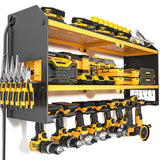 YYR Power Tool Organizer with Charging Station Wall Mount, Cordless Drill and Battery Holder for Garage Organization, Electric Tools Storage Rack Build in Surge Protection Power Strip - Yellow Shelf YYR