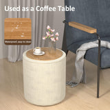 VENDORZ Round Ottoman Vanity Stool with Storage Set of 2, Beige Velvet Round Ottoman with Storage, Multifunctional Round Storage Ottoman Foot Rest, Storage Ottoman Round with Storage for Living Room VENDORZ