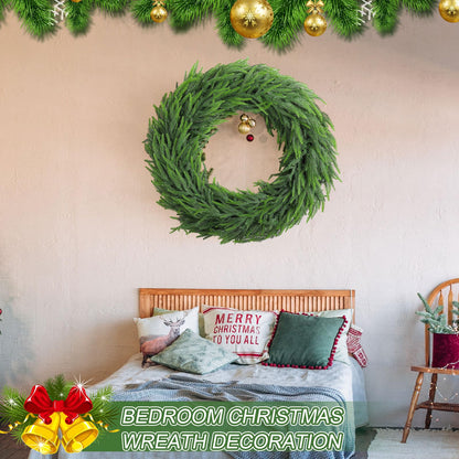 Wavwavw 36" Christmas Norfolk Pine Wreath Extra Large Norfolk Pine Wreath Christmas Wreaths for Front Door Pine Wreath Artificial Green Wreath for Christmas Winter Farmhouse Home Decor