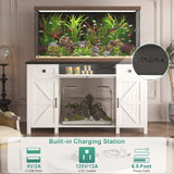 Saudism 55-75 Gallon Aquarium Stand With Charging Station, Farmhouse Fish Tank Stand, Reptile Tank Stand Terrarium Stand with Drawer and Cabinet Storage, Sturdy Heavy Duty 53.5"×19.7" Tabletop - White Saudism