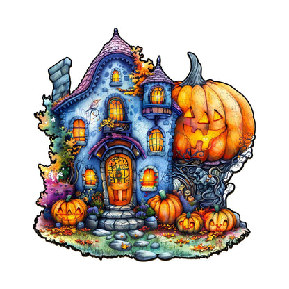 Wooden Puzzles for Adults, Halloween Pumpkin House Wooden Puzzles, Unique Shape Wood Puzzles Adults with Wood Box, Halloween Puzzles Gift for Friends Family Kids(S-8.5"x8.1" 100pcs)