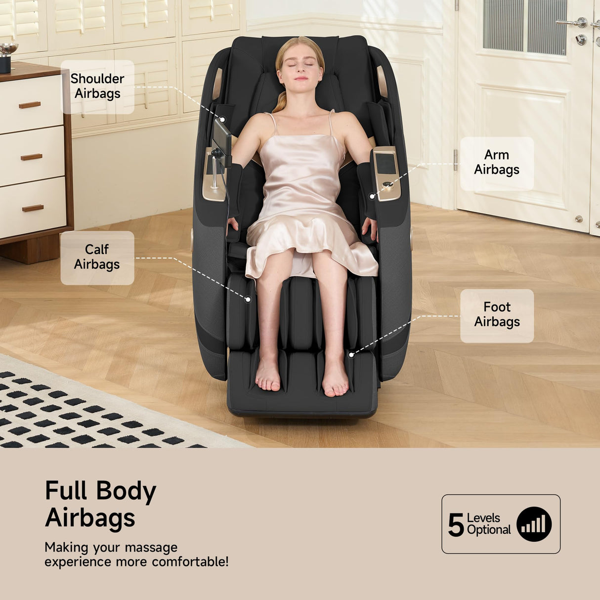 springspa 4D Full Body Massage Chair SL-Track, Zero Gravity Recliner with 16 Auto Modes, Thai Stretch, Shortcut Button, Back Heating, Bluetooth Speaker, Wireless Phone Charger, Q11 Black springspa