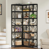 Condemo 7-Shelf Reversible Corner Bookshelf, Modern Industrial Tall Bookcase, 7-Tier Large L-Shaped Storage Shelf Display Rack with Metal Frame for Living Room, Home Office, Bedroom, Black Condemo