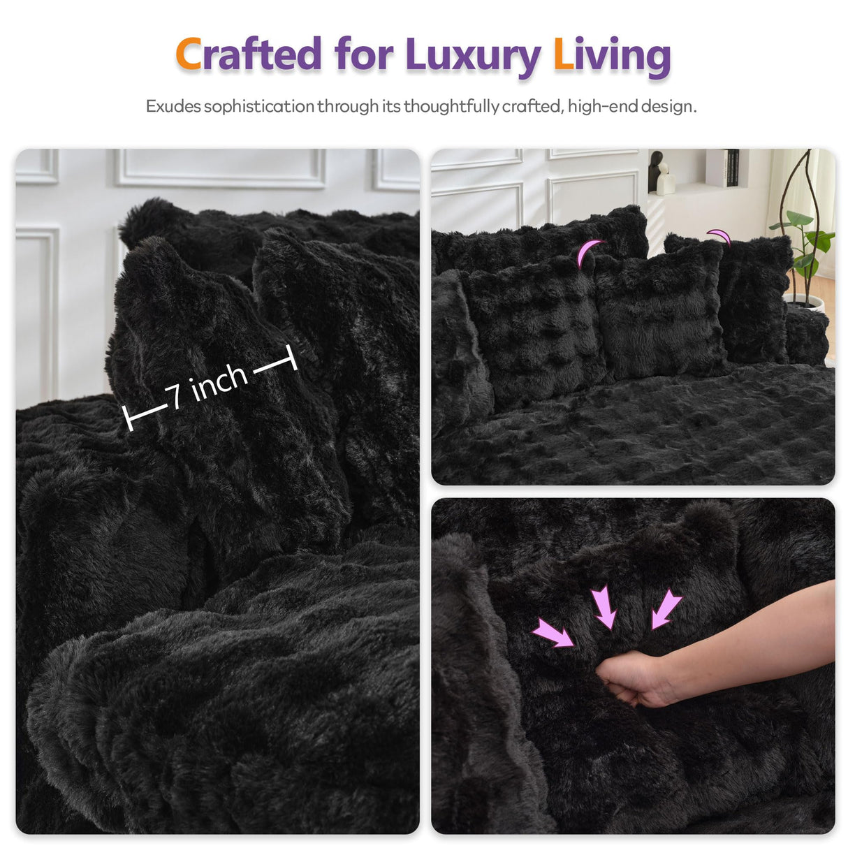 TYBOATLE 83’’ Oversized Round Chaise Lounge Chair Indoor w/Deep Seat, Round Memory Foam Couch, Comfy Fluffy Plush Chaise Lounge Indoor w/Double Cushion, Circle Bed for Livingroom (Black) TYBOATLE