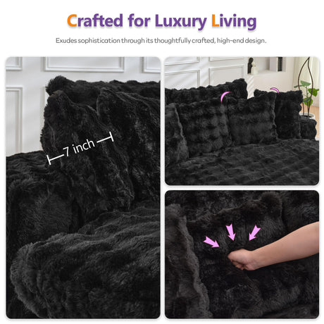 TYBOATLE 83’’ Oversized Round Chaise Lounge Chair Indoor w/Deep Seat, Round Memory Foam Couch, Comfy Fluffy Plush Chaise Lounge Indoor w/Double Cushion, Circle Bed for Livingroom (Black) TYBOATLE