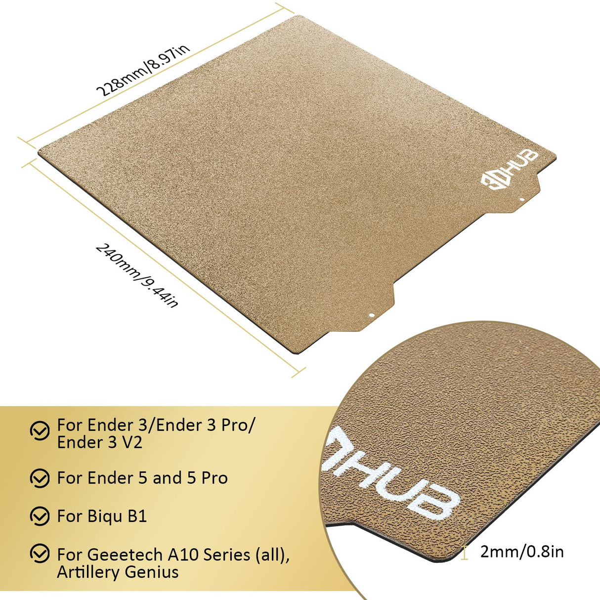 PEI Spring Steel Bed with Magnetic Sheet for Edner 3 pro/Ender 3 v2/S1,Ender 5 3D Printer,235mm*235mm (235-235, Smooth & Textured PEI) 3DHUB