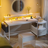 EnHomee 56.5" White Desk with Power Outlets,Study Writing Home Office Desks with File Drawers Cabinet, Computer Desk with Shelves Monitor Stand,Desk with Drawers and Printer Space,White EnHomee