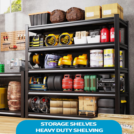 59''W/72''H Garage Shelving Heavy Duty 5-Tier Adjustable Storage Shelves Unit,3000 LBS Metal Utility Rack Shelf for Industries, Warehouses, Basement,Black (72''H x 59''W x 20''D) LBVSKK