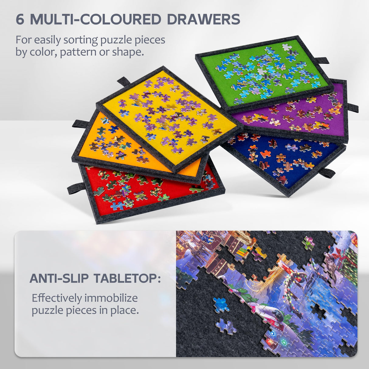 LAVIEVERT 2000 Pieces Portable Jigsaw Puzzle Board with 6 Drawers & Trays, Tilting Puzzle Table with 2-in-1 Puzzle Stand & Cover, Lightweight Puzzle Storage Saver with Puzzle Easel- Dark Gray LAVIEVERT