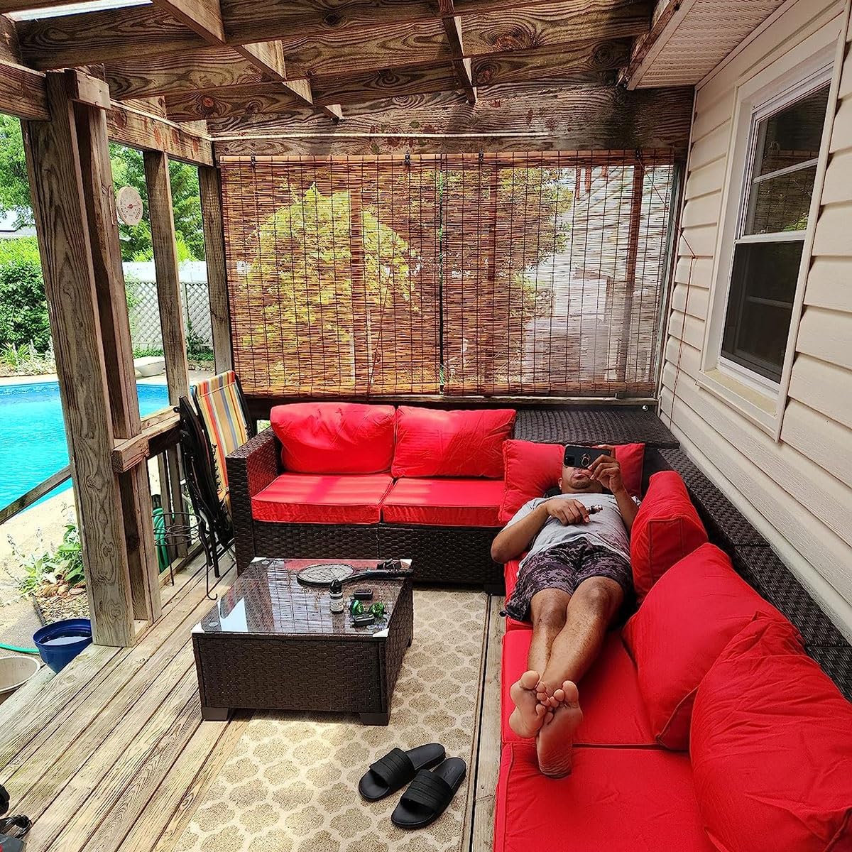 Outdoor Home Matchstick Blinds Cordless Bamboo Shades for Patio Roll Up Waterproof Bamboo Window Blinds Privacy Screen Reed Curtains 20x64in 36x72in 28x48in 72x72in (Size : 22 in Wide x 48 in High) VELLOW