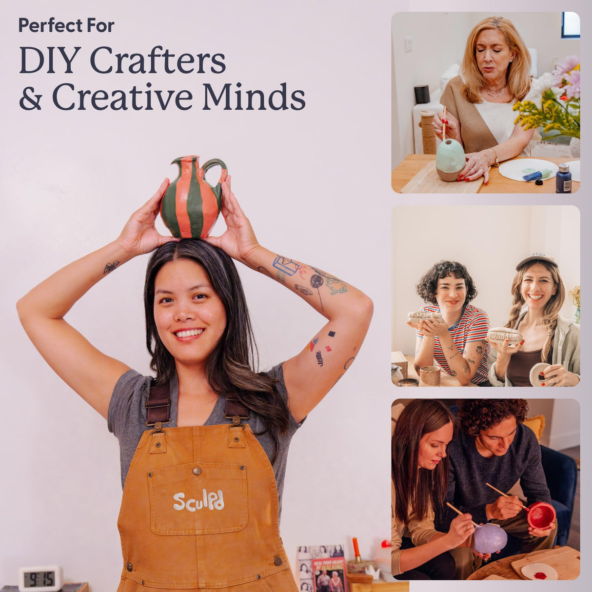 Sculpd - The Original Pottery Starter Kit - Complete Air Dry Clay Beginner Set for 2 Adults: Includes Sculpting Tools, Gloss Varnish, Paint Brushes, Guide, Video Tutorials & More - Gift, Arts Crafts Sculpd