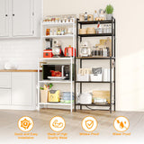 Roxibelt S1 Kitchen Bakers Rack with Power Outlet, Microwave Stand with Storage 5-Tiers, Freestanding Coffee Bar Table with 4 Hooks, Kitchen Storage Shelf 13" D x 22.9" W x 58.3" H, Rustic Brown Roxibelt