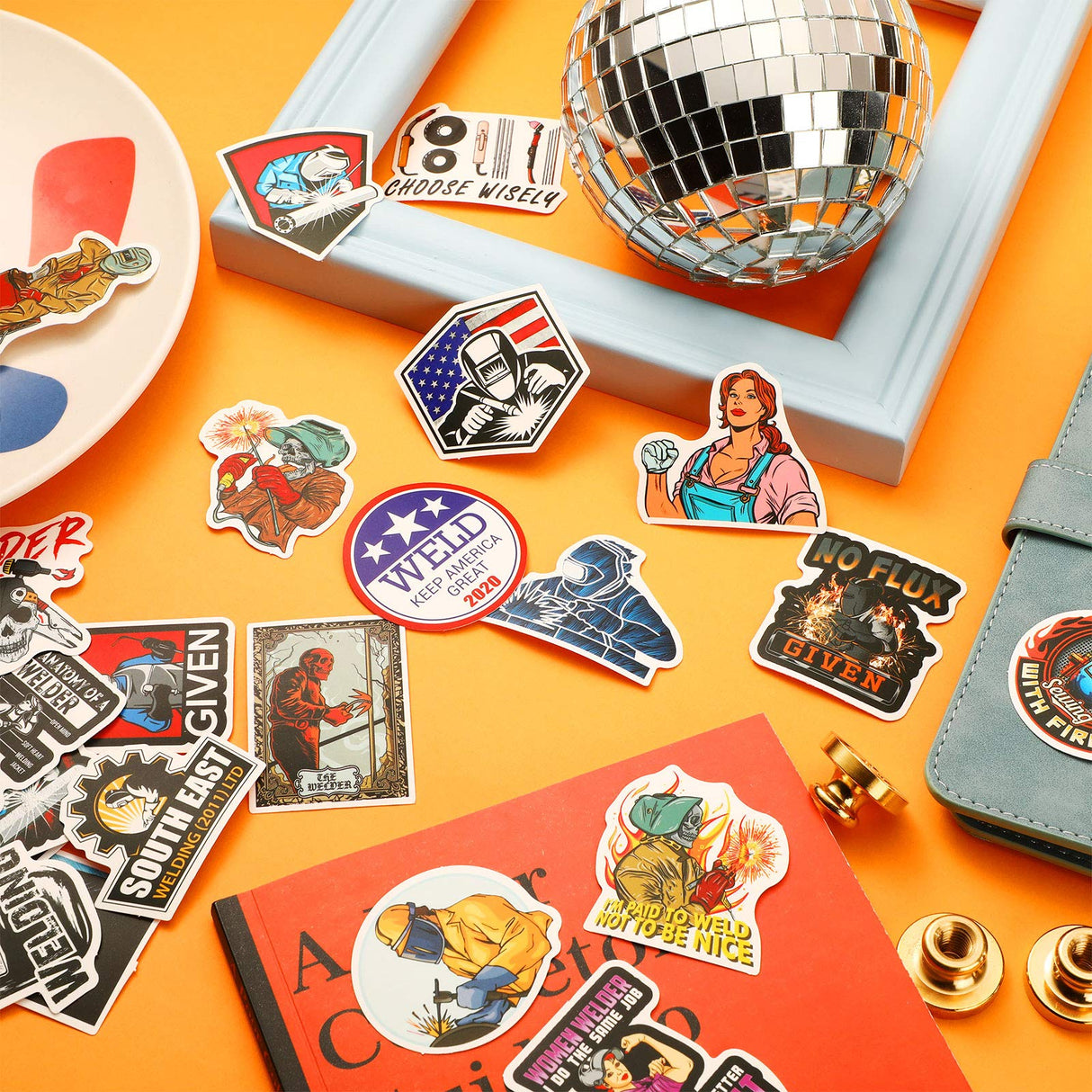 100 Pieces Welding Stickers Hard Hat Stickers Welding Stickers Decals, Tool Box Stickers Funny Stickers for Helmet Welding Construction Worker Lineman Oilfield Electrician Decals Zonon