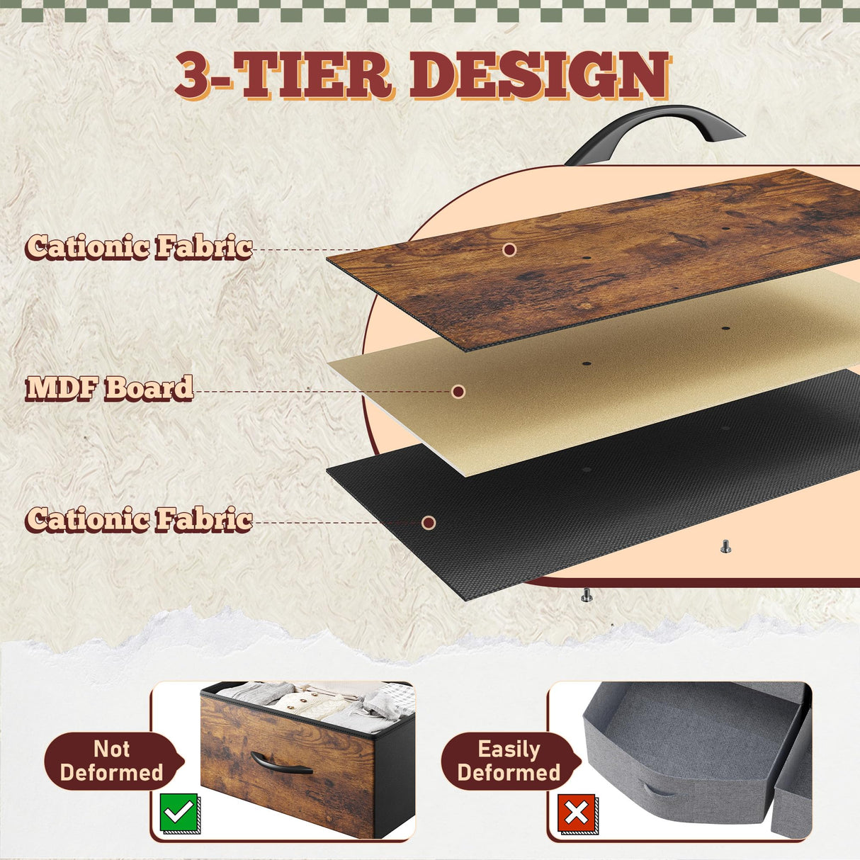 63" H Dresser for Bedroom with 10 Drawers, Fabric Dresser with Charging Station and LED Lights,Dressers & chests of Drawers with Open Shelves for Bedroom, Entryway, Rustic Brown EnHomee