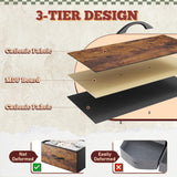 63" H Dresser for Bedroom with 10 Drawers, Fabric Dresser with Charging Station and LED Lights,Dressers & chests of Drawers with Open Shelves for Bedroom, Entryway, Rustic Brown EnHomee