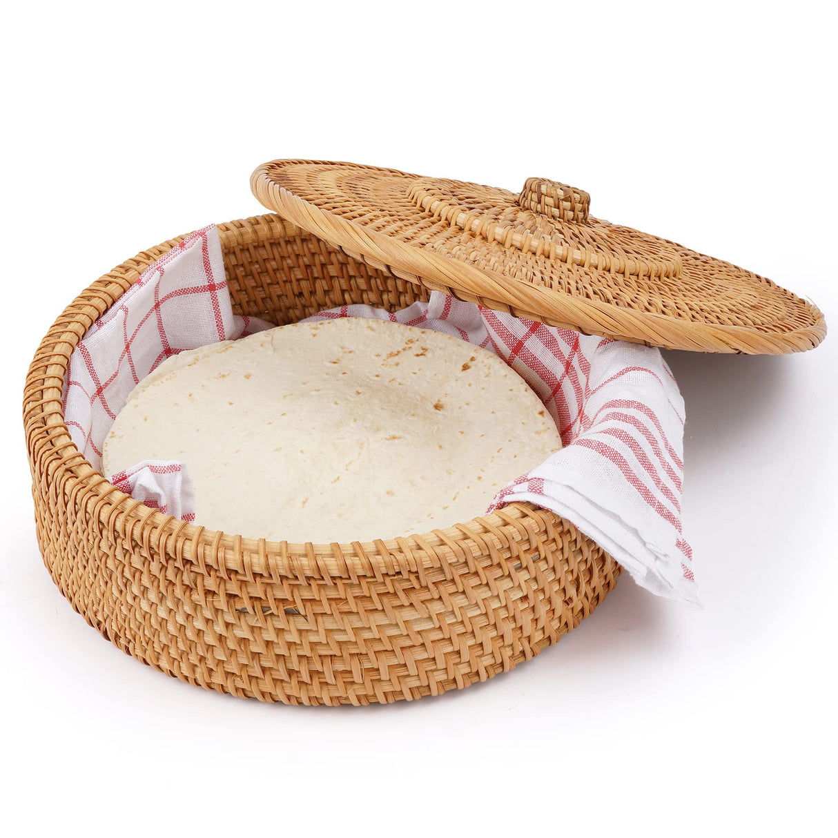 Tortillada - 10 Inches Tortilla Warmer/handcrafted basket made of rattan incl. 100% cotton towel Tortillada