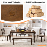 AMERLIFE 6 Piece Farmhouse Dining Table Set, 71'' Solid Wood Table with Upholstered Chairs & Bench, Seating for 6, for Kitchen or Dining Room, Brown & Black AMERLIFE