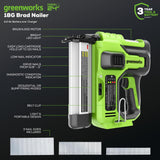 Greenworks 24V 18 Gauge Brushless Brad Nailer Gun, Cordless Finish Nailer, Staple Gun Cordless with 2Ah Battery and 2A Charger Greenworks