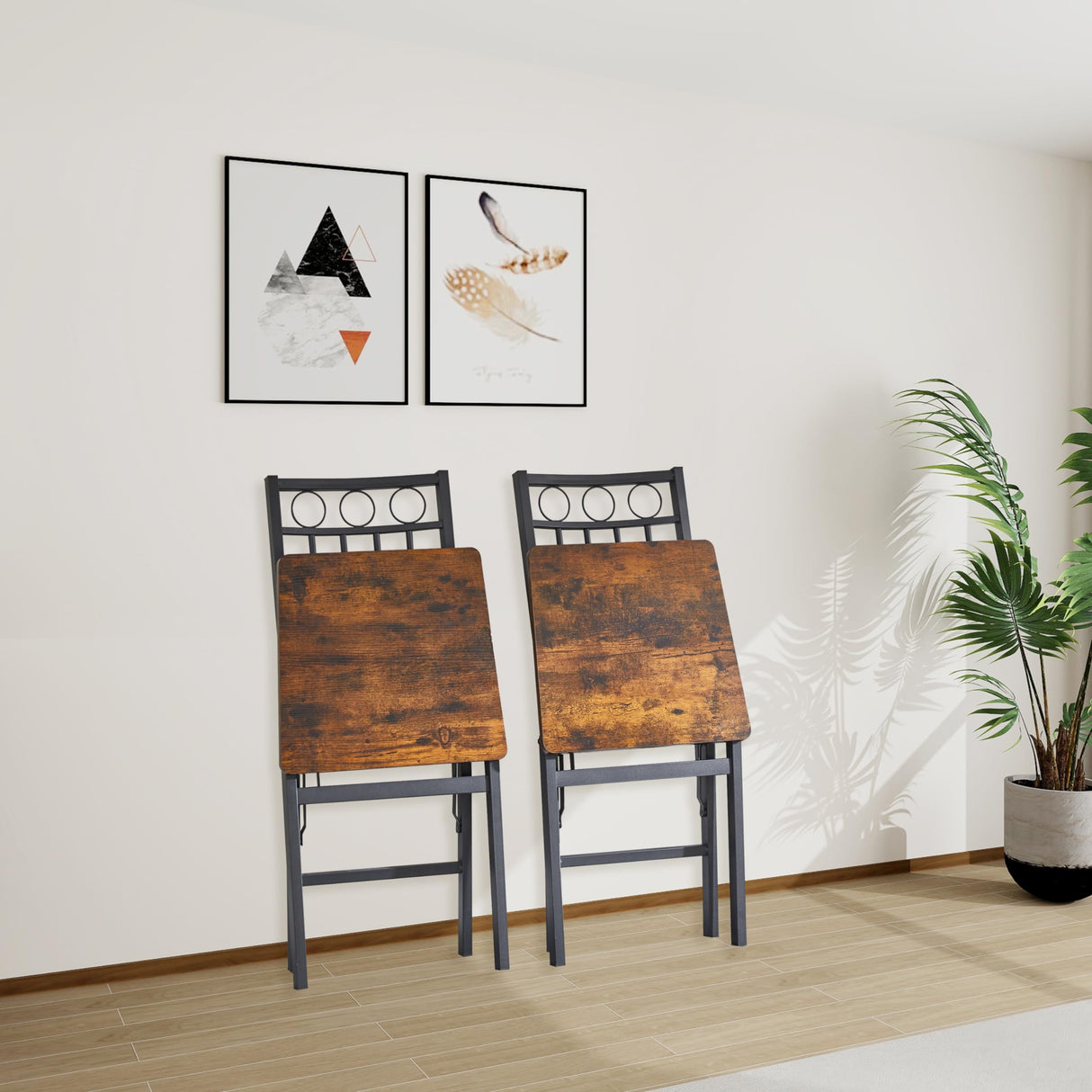 JOIN IRON Folding Dining Chair Set of 2, Foldable Kitchen Chairs, Metal Frame, no Assembly Required, Easy to Store, Suitable for Small Spaces, Rustic Brown JOIN IRON