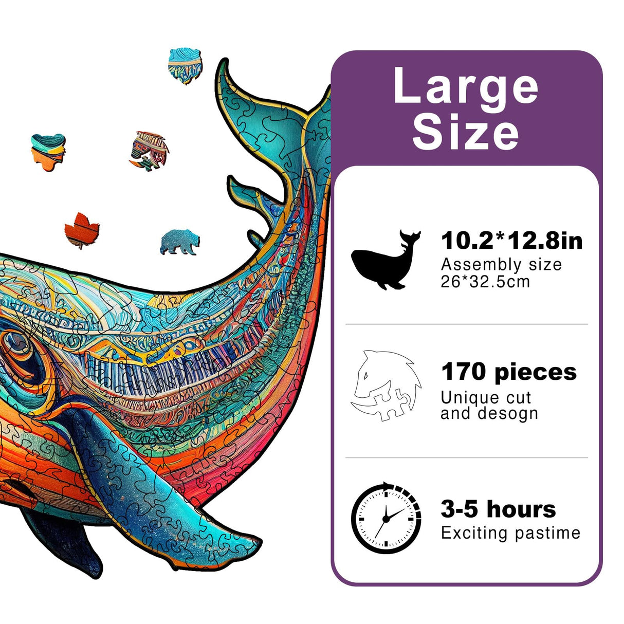 Wooden Puzzles for Adults, Whale Unique Shaped Wooden Jigsaw Puzzle, Ocean Animals Wood Cut Puzzles, Birthday Holiday, 170 Pieces, 10.23"x12.79" AIMPUZZLE