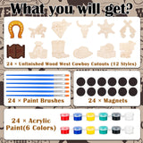JellyArch 24 Pcs West Cowboy Painting Kits Unfinished Wood Hat Boots Cutouts DIY Wooden Painting Bulk Crafts for Adults West Cowboy Cutouts Refrigerator Magnets for Home Decoration JellyArch
