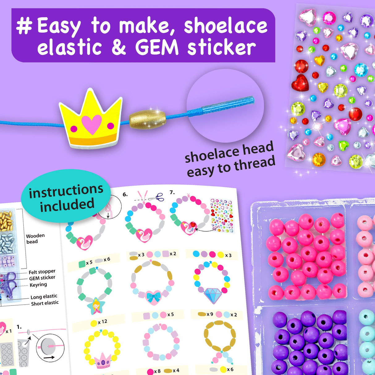 EZCRA Kids Bracelet Making Kit – Make 14 Jewelry Kit for Girls Age 5 - Beads for Kids - Friendship Bracelet Craft Set - Easy DIY Bracelet Kit, Gift for Girls 4-6 EZCRA