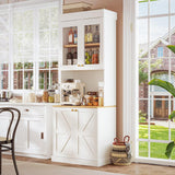 71" Farmhouse Kitchen Pantry Cabinet Set of 3, White Freestanding Coffee Bar Hutch with Glass Doors, Drawers & Adjustable Shelves, Large Storage Cabinet with Microwave Stand for Living Room & Kitchen Vyre